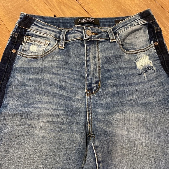 Judy Blue High Rise  Raw Hem Tuxedo Stripe Blue Jeans Size 28 - Picture 6 of 13